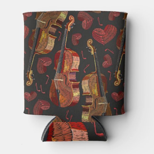 Violin Red Heart Music Pattern Can Cooler