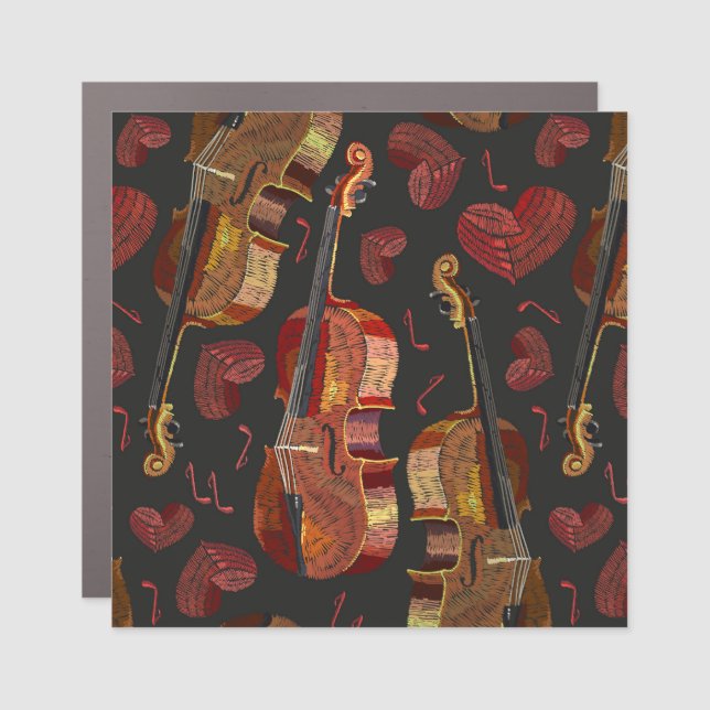 Violin Red Heart Music Pattern Car Magnet (Front)