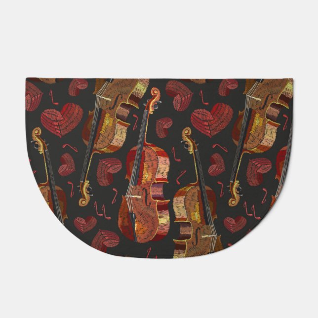 Violin Red Heart Music Pattern Doormat (Front)