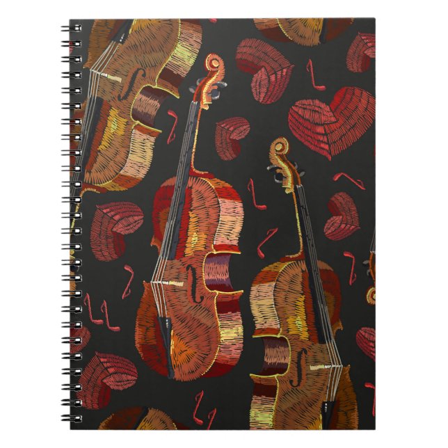 Violin Red Heart Music Pattern Notebook (Front)