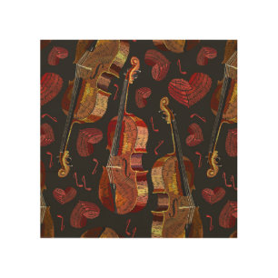 Violin Red Heart Music Pattern Wood Wall Art