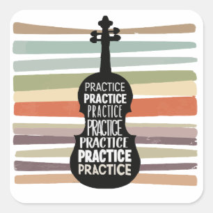 violin retro square sticker