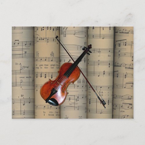 Violin  Rolled Sheet Music Background  Musical Postcard