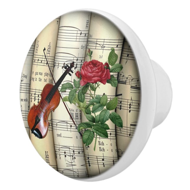 Violin~Rosa Gallica Pontiana ~ Pierre J. Redouté ~ Ceramic Knob (Right)