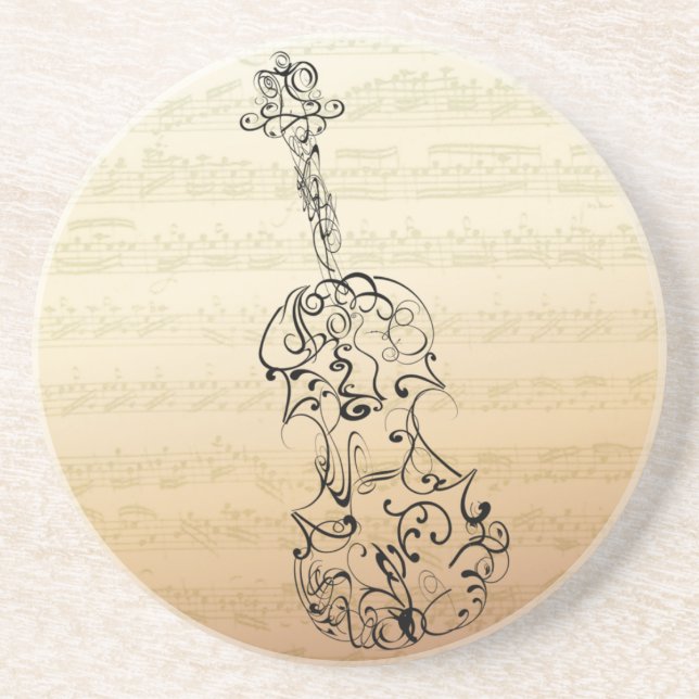Violin Scrawl Bach Manuscript Sandstone Coaster (Front)