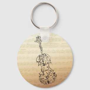 Violin Scrawl on Bach Manuscript Keychain
