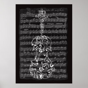 Violin Scrawl on Bach Manuscript Poster