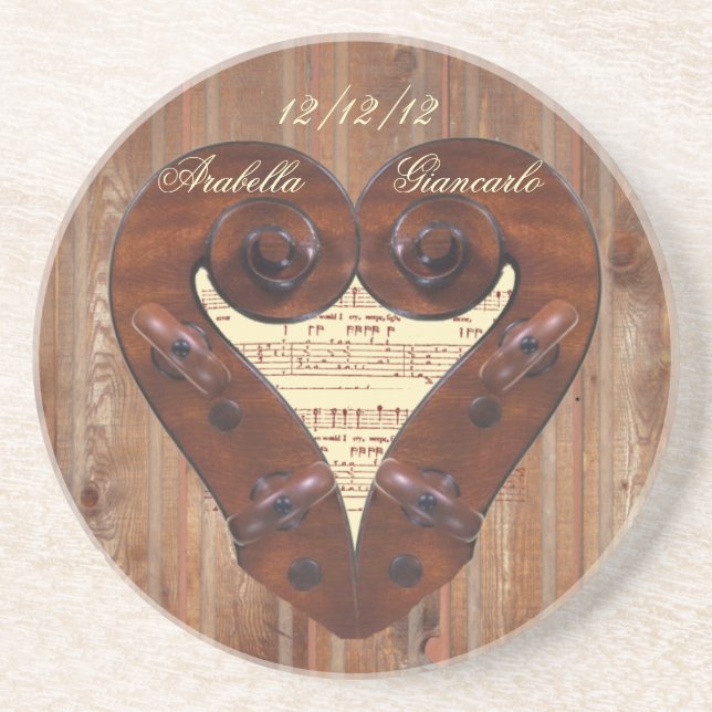 Violin Scroll Heart Drink Coaster (Front)