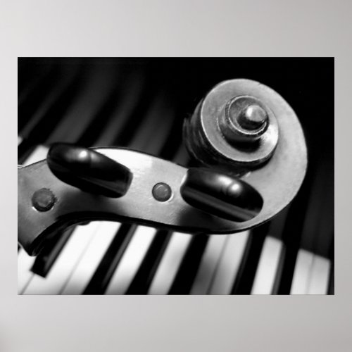 Violin Scroll over Piano Keys Poster