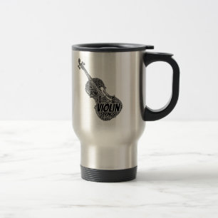 Violin Shaped Word Art Black Text Travel Mug