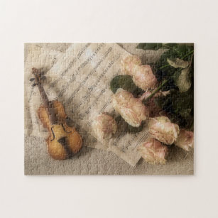 Violin, Sheet Music and Flowers Photo Puzzle