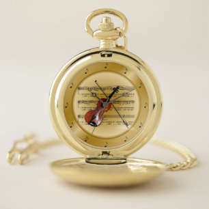 Violin ~ Sheet Music ~ Golden Disk~ Unique ~  * ~ Pocket Watch