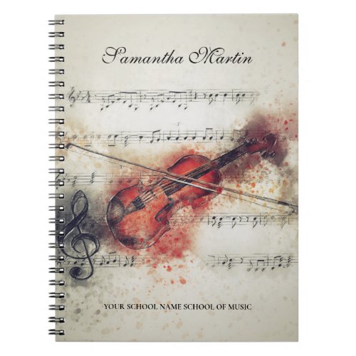 Violin Sheet Music Watercolor Painting Notebook