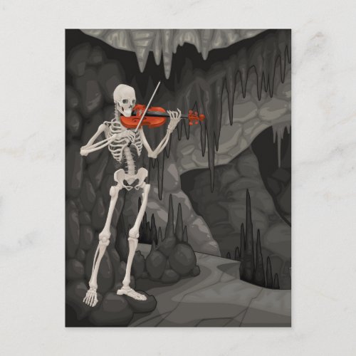 violin skeleton postcard