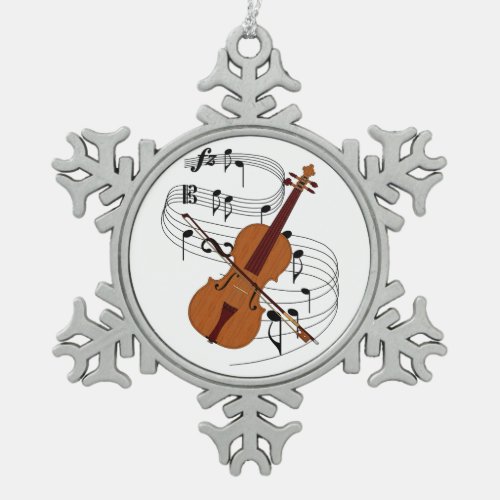 Violin Snowflake Pewter Christmas Ornament