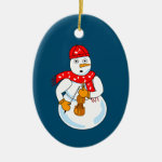 Violin Snowman Ceramic Ornament