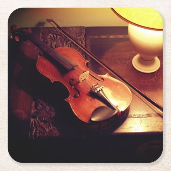 Violin Square Paper Coaster by MarblesPictures at Zazzle