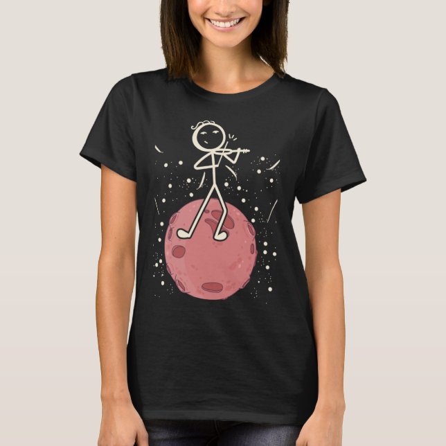 Violin Stick Player In Planet Violin Music Violin  T-Shirt (Front)