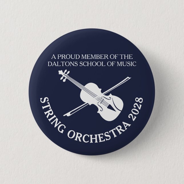 Violin strings orchestra personalized badge pinback button (Front)