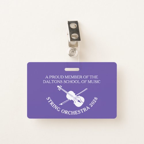 Violin strings orchestra personalized name badge