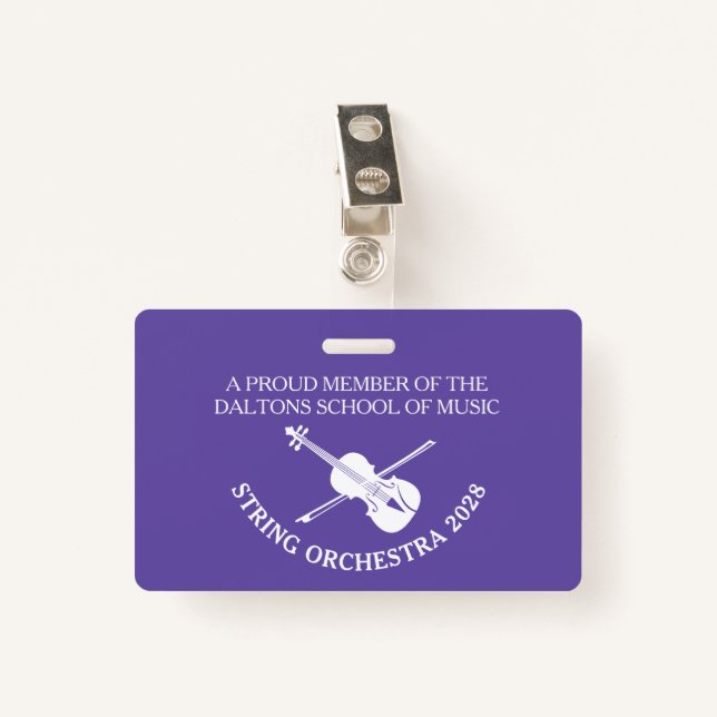 Violin strings orchestra personalized name badge (Front with Clip)