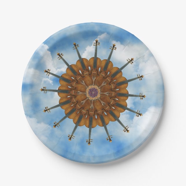 Violin Sunflower in Cloudy Blue Sky Paper Plates (Front)