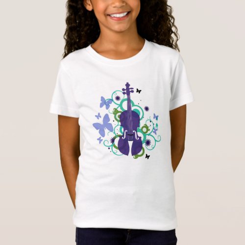 Violin T_Shirt for Kids_Butterflys and Swirls