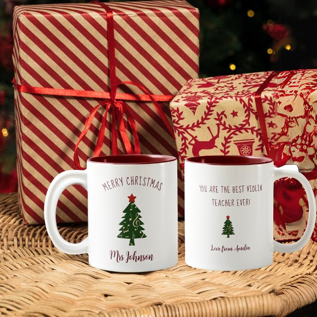 Violin Teacher Customizable Music Christmas Tree  Two-Tone Coffee Mug (Creator Uploaded)
