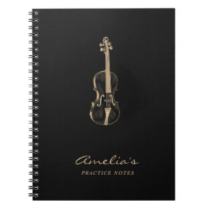Violin Teacher Student Elegant Script Black Notebook