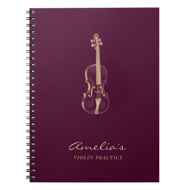 Violin Teacher Student Elegant Script Burgundy Notebook (Front)