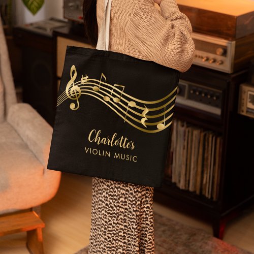 Violin TeacherStudent Gold Music Notes Chic Tote Bag