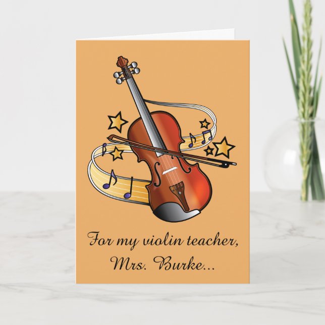 Violin Teacher Thank You Name Customizable Card (Front)