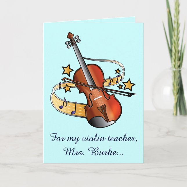 Violin Teacher Thank You Name Customizable Card (Front)
