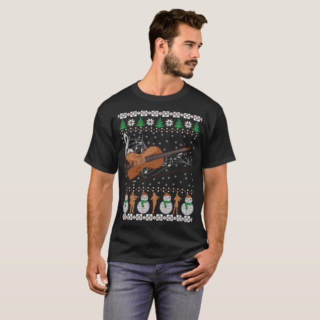 Violin Ugly Christmas Sweater Funny Band T-Shirt (Front Full)