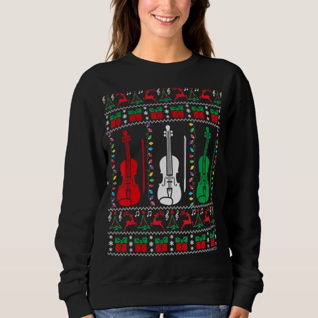 Violin Ugly Christmas Sweater Violinist Xmas Famil (Front)