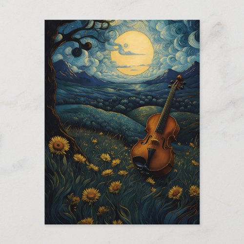 Violin under a Starry Night Postcard