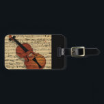 Violin Vintage Music Bag Tag<br><div class="desc">Digital art design features Violin graphic with vintage music sheet overlay</div>