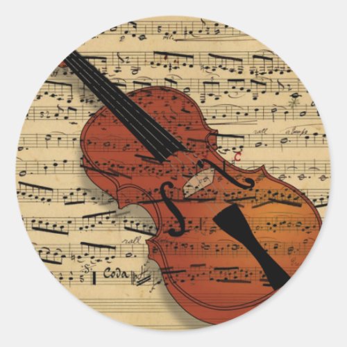 Violin Vintage Music Classic Round Sticker