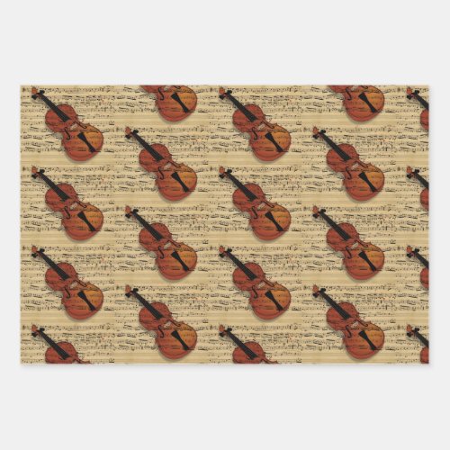 Violin Vintage Music  Trio Wrapping Paper Sheets