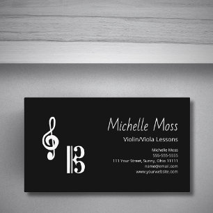 Violin Viola Lessons Simple Black White Musical Business Card