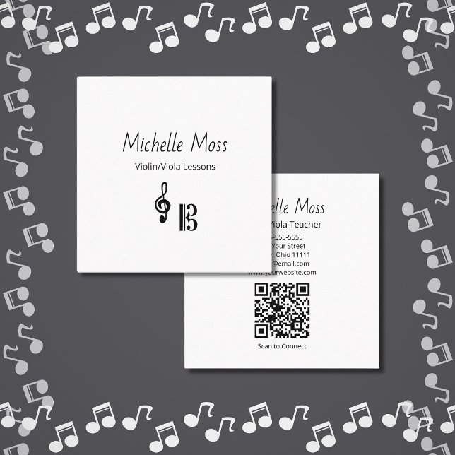 Violin Viola Music Lessons QR code Musical Square Business Card (Creator Uploaded)