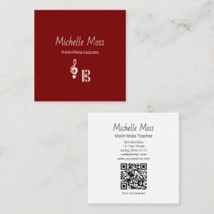 Violin Viola Music Lessons QR code Simple Red  Square Business Card