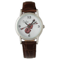 Violin Viola Music Name Monogram White Face Watch