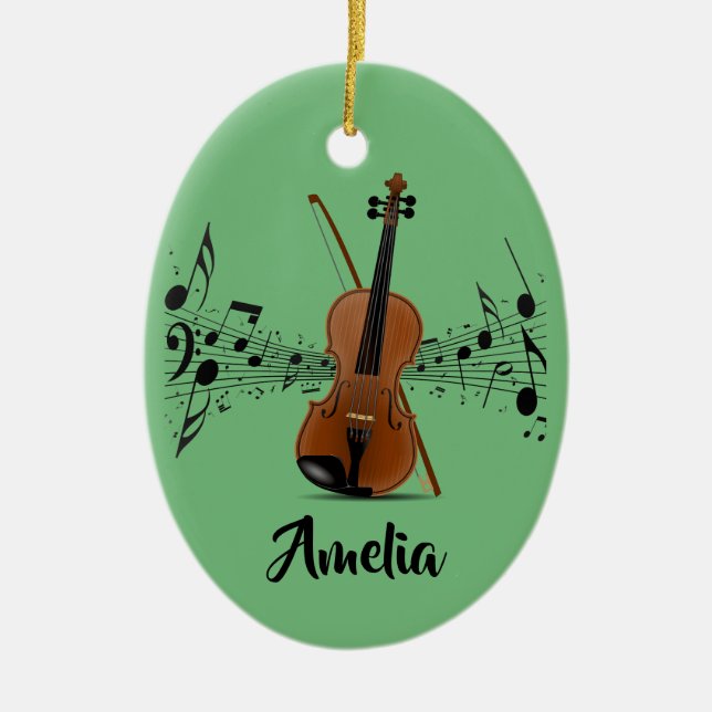 Violin Violinist Musical Notes Design Ceramic Ornament (Front)