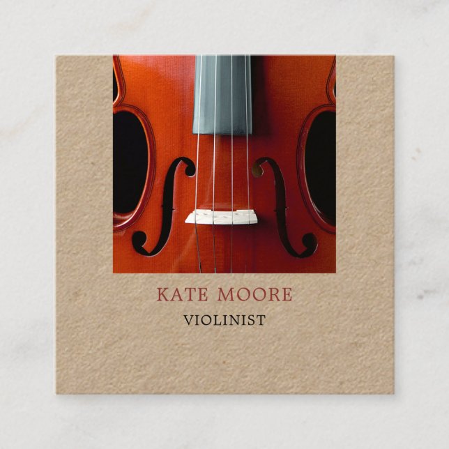 Violin Violinist Musician Kraft Square Business Card (Front)