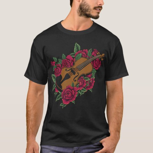 Violin Violinist Violin Flower Flower Floral Rose T_Shirt