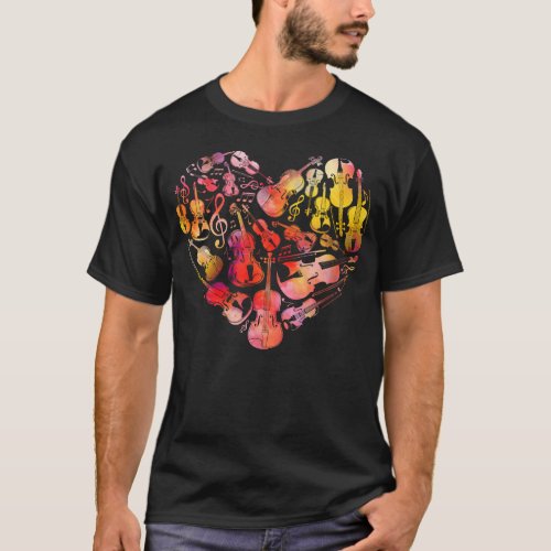 Violin Violinist Violin Heart Heart Watercolor T_Shirt