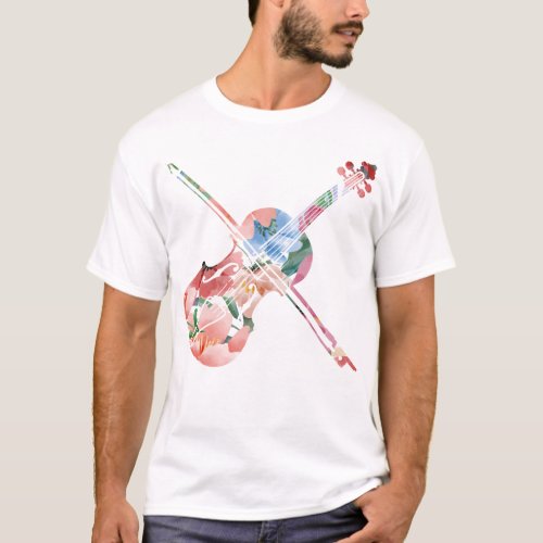 Violin Violinist Violin Tropical Flower Tropical T_Shirt