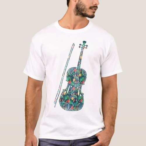 Violin Violinist Violin Tropical Flower Tropical T_Shirt