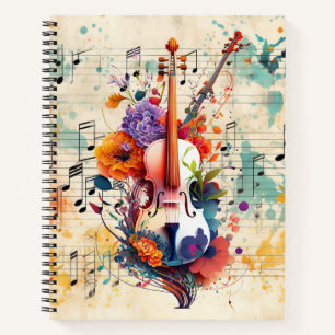 Violin Watercolor Splash Sheet Music Notebook